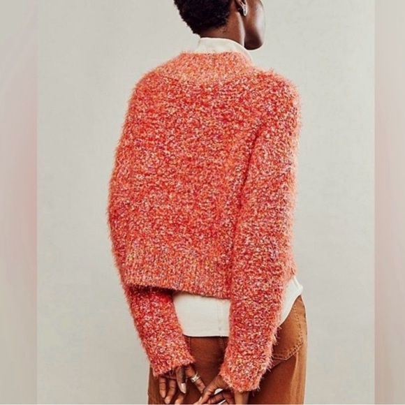 NWT Free People Stardust Pullover Sweater L Red Fuzzy Cropped Mock Neck Cozy Boh - Picture 3 of 11